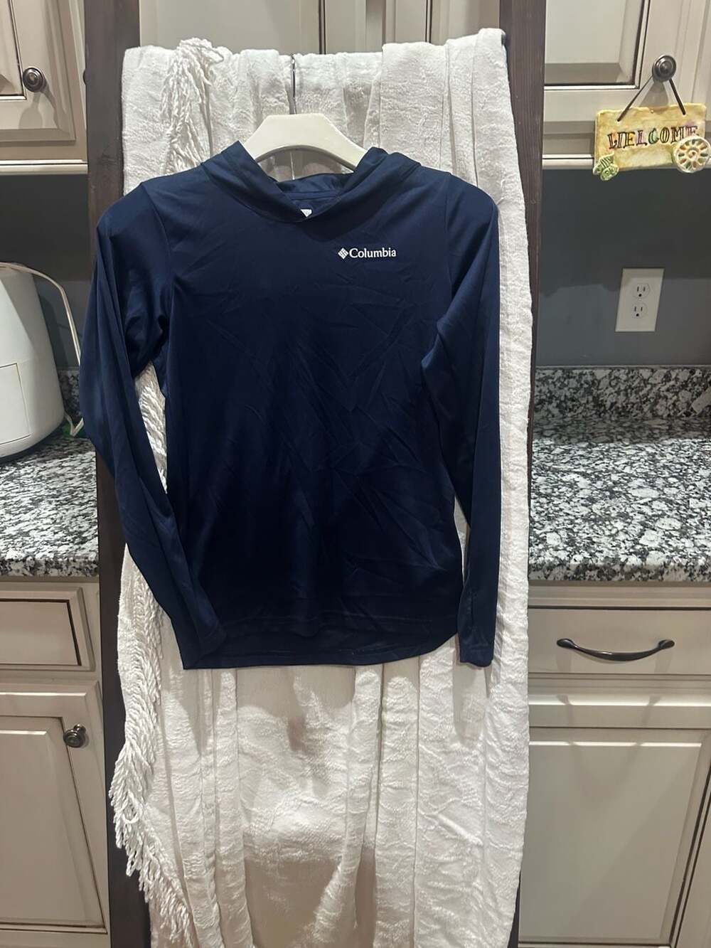Columbia Long Sleeve Hoodie Size M (10/12) Navy Blue Sun Protection